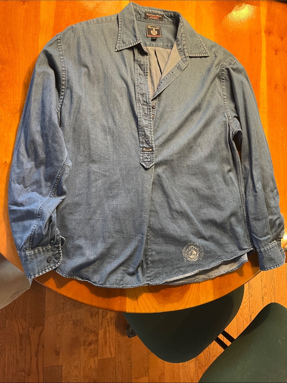 Faconnable Indigo Blue Denim Shirt with Logo Patch